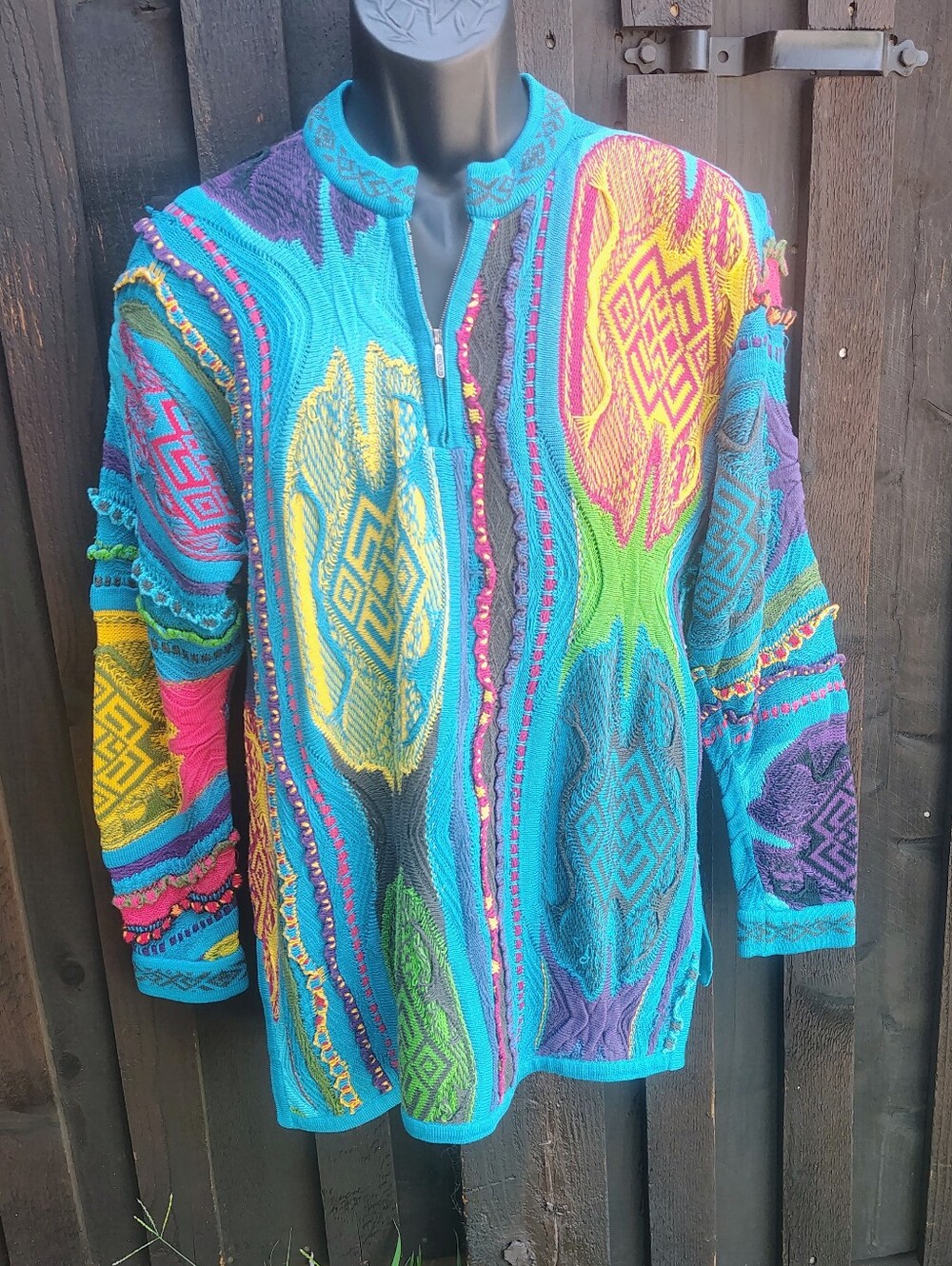 Vibrant Multicolor Knit Cardigan - Bold Turquoise Base